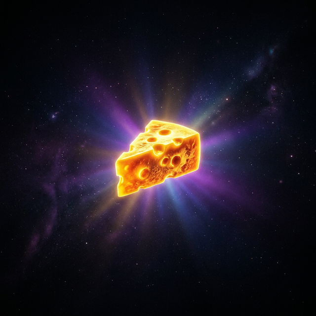 Queso dorado flotante — símbolo de las metas y la estabilidad